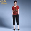 Wholesale of short sleeved T-shirts with printed patterns for middle-aged and elderly women's clothing, short tops for middle-aged mothers' decoration, and diamond-encrusted tops from manufacturers Specification image